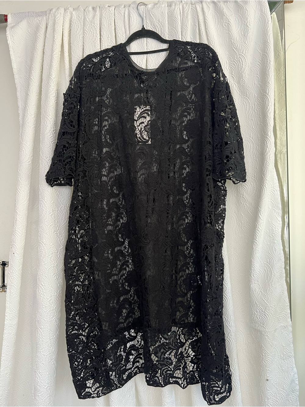 Black Crochet Midi Dress with Short Sleeves